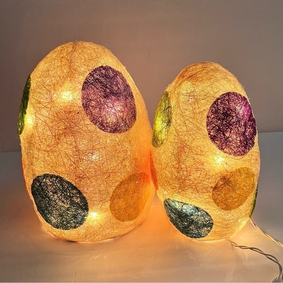 Other - Light up Spun Fiber Giant Easter Eggs Set Of Two, Vintage